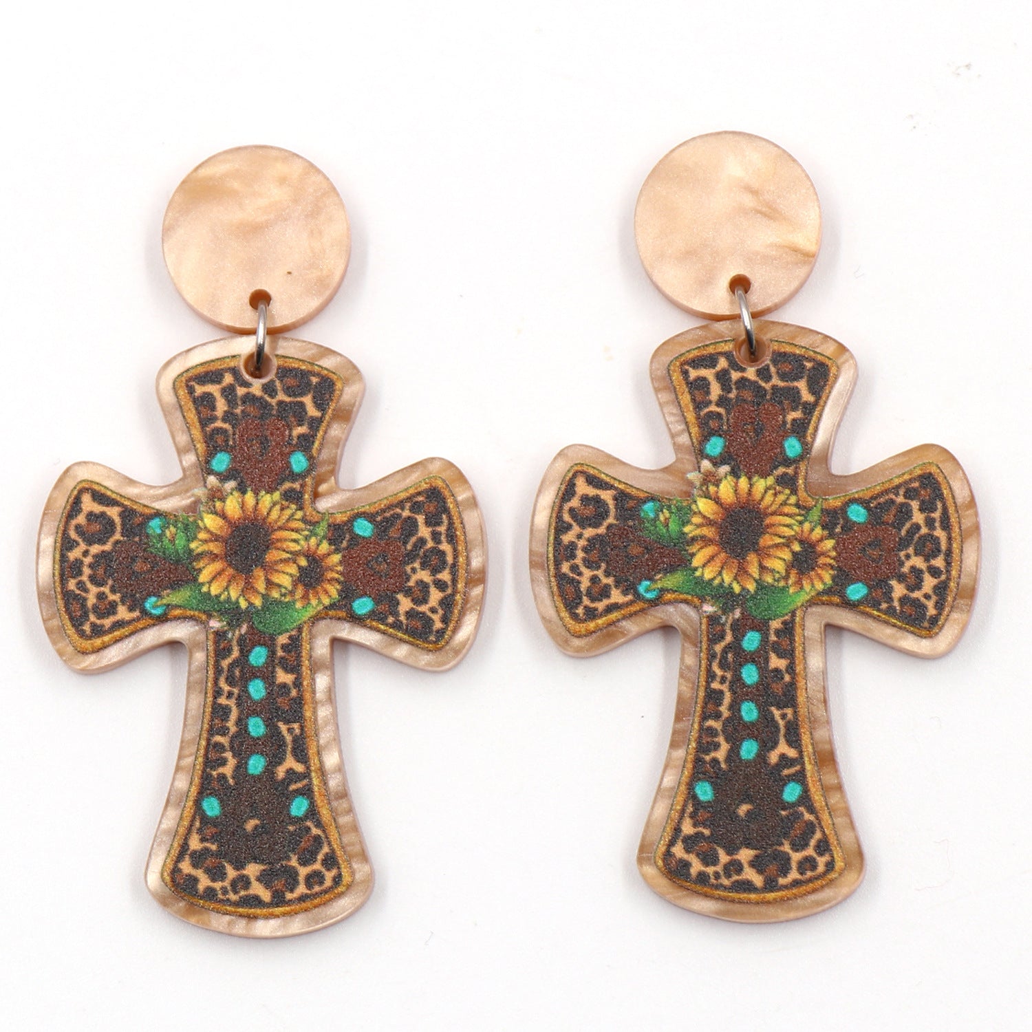 Wholesale Cross Sunflower Acrylic Heart Earrings